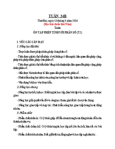 Giáo án các môn Lớp 4 - Tuần 34 (Tiếp theo) - Năm học 2023-2024 - Nguyễn Thị Hồng Thắm
